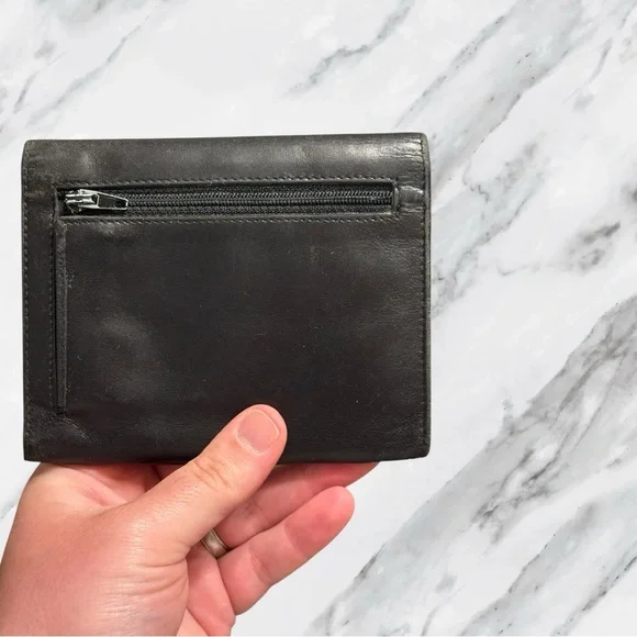 Prada Authentic Saffiano Black Leather Triangle Logo Trifold Continental Wallet - Picture 4 of 7